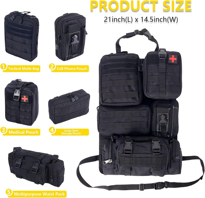 Jimikay Universal Tactical Seat ​Back Organizer Vehicle Molle Panel Organizer Storage Bag with 5 Detachable Molle Pouch for All Vehicel Such as Jeep,Truck,SUV, Car, Ford,Chevy etc - Image 2